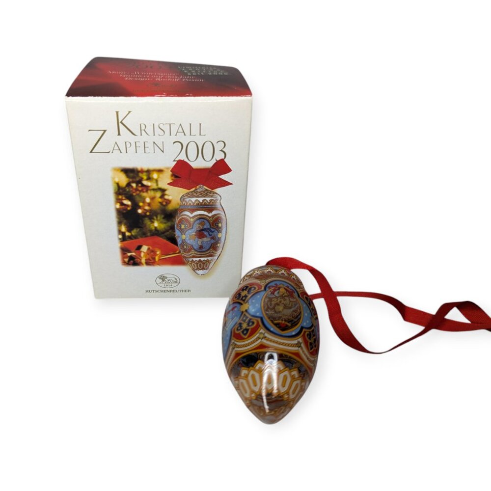 Hutschenreuther Glas Glocke Kristal Zapfen 2003 Winter Sports Motif Ornament